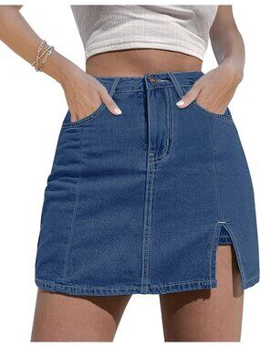 Women's Medium Blue luvamia Skorts Skirts Denim Slit with High Waisted Jean